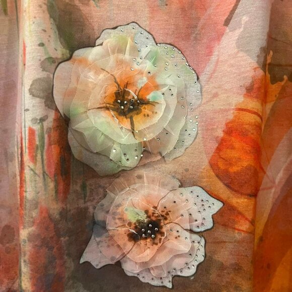 🐻Size S - A.R.T.W - Lovely Sunset Orange and Floral 3/4 Sleeve Pullover - Picture 3 of 6